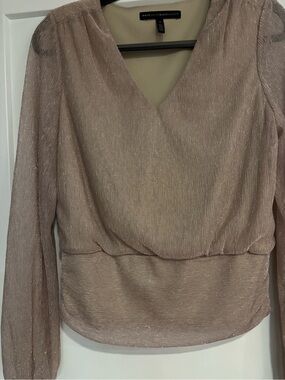 White House Black Market Blush Metallic V-Neck Long Sleeve Top
